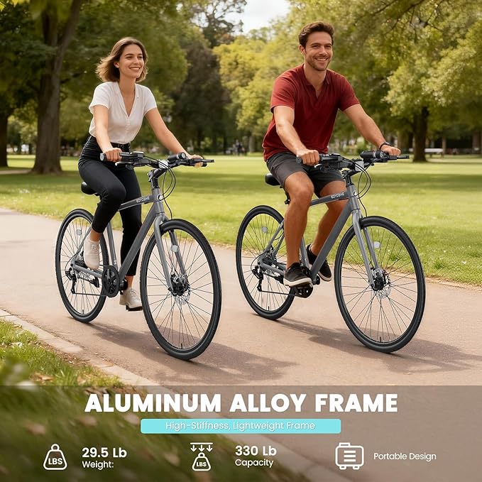 NAIZEA 700C Hybrid Bike for Adults, Aluminum Frame Step-Over Bicycle, 8-Speed Vintage Retro Road Bike for Men and Women, City Commuter Cycling, Multiple Colors