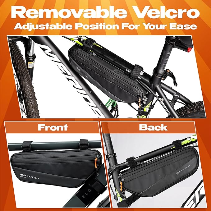 1.8L Bike Bicycle Frame Storage Bag with Tire pump & Bike Repair Kit – Waterproof Triangle Cycling Pouch with Pockets for Wallet, Phone, Tools, Keys for Adult Bikes, Mountain Bike, MTB