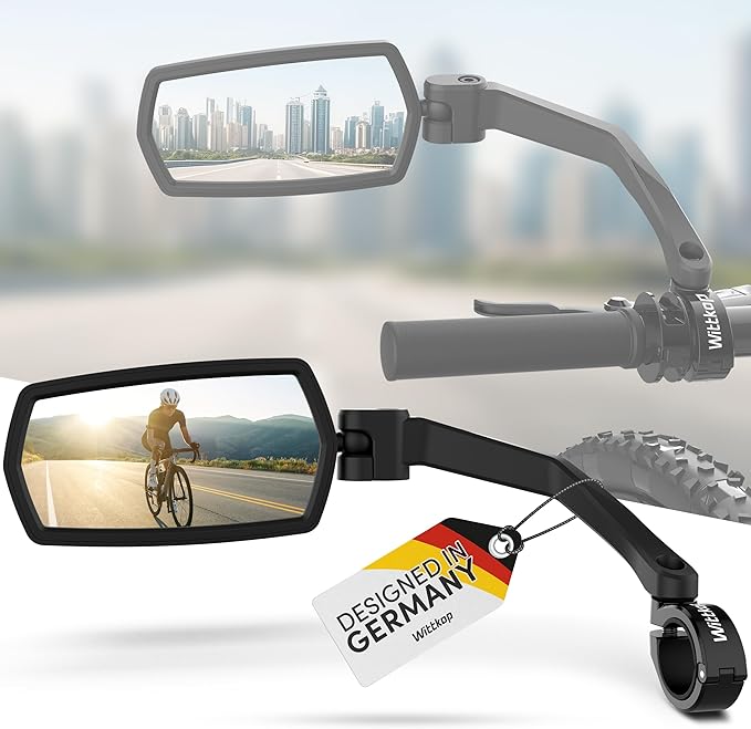 WITTKOP Bike mirror | Large HD field of vision | 360° rotatable & foldable | Mounting above & below | Break-proof & durable | ebike accessories, bike mirror handlebar mount, bicycle mirrors