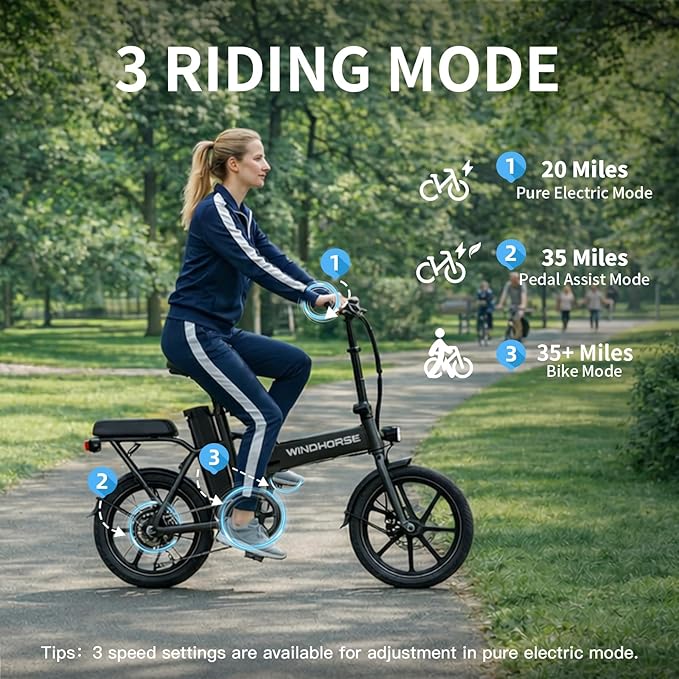 WINDHORSE 16" Folding Electric Bike for Adults, 630W Peak Electric Bicycle, 20MPH, 20-35 Miles Range, 288Wh Removable Battery, UL2849 Certified Commuter Ebike