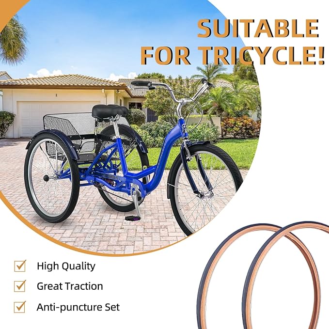700x25C/700x28C Road Bike Tire and Inner Tube Set with 2 Levers,Puncture-Resistant Bicycle Replacement Accessories,Compatible with Mountain City Commuter Hybrid Riding,48mm Valve