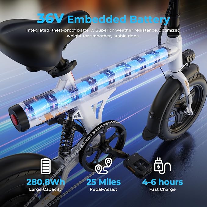 VARUN Electric Bike- Commuter Ebike for Adults 500W Peak Motor, 20 MPH Speed, Long-Range, Waterproof Battery & Chain, 14" Foldable Electric Bicycle with Dual Disc Brakes and Rear Suspension