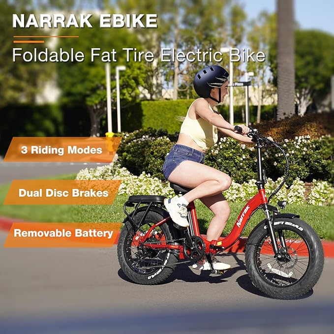 Fat Tire Folding Electric Bike, 48V & 624Wh Lithium Removable Battery, Peak 1100W Brushless Motor, Max Speed 20Mph, M5 Large LCD Display, Suspension, Step-Over/Thru Frame