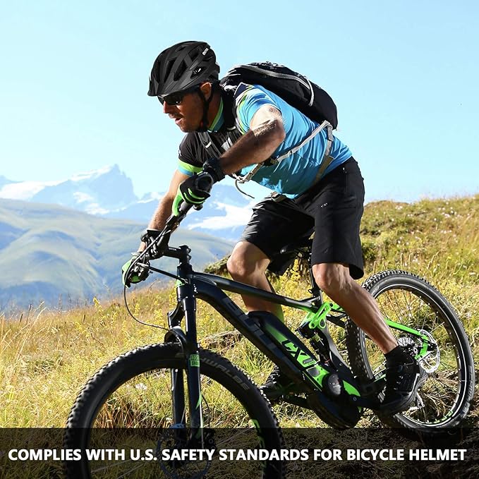 Adult-Men-Women Bike Helmet with Light - Mountain Road Bicycle Helmet with Replacement Pads & Detachable Visor