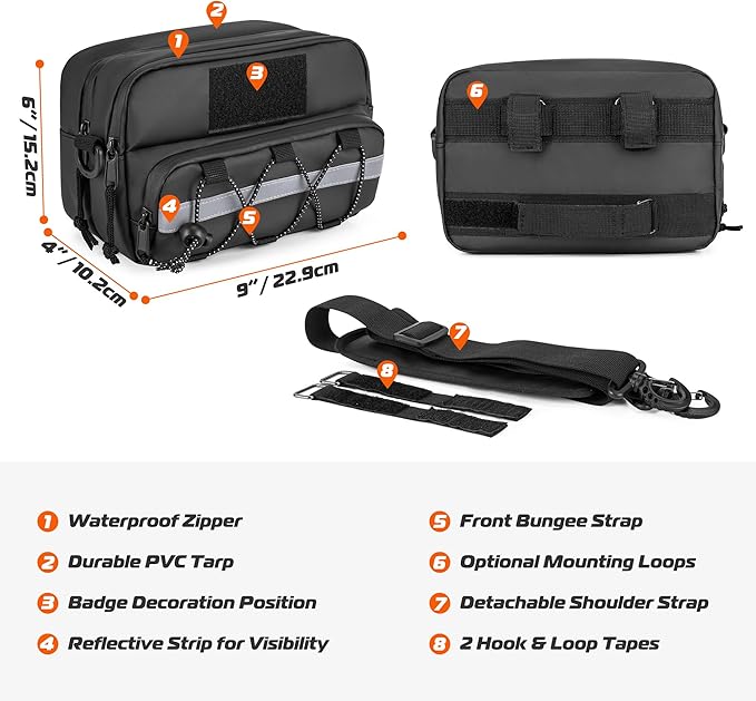 Double-Layer Motorcycle Handlebar Bag, Waterproof Bicycle w/ USB Charge Hole & Shoulder Strap, Motorbike Storage Accessory Pouch for Cruiser Softail Dyna Sportsters (HD03301)