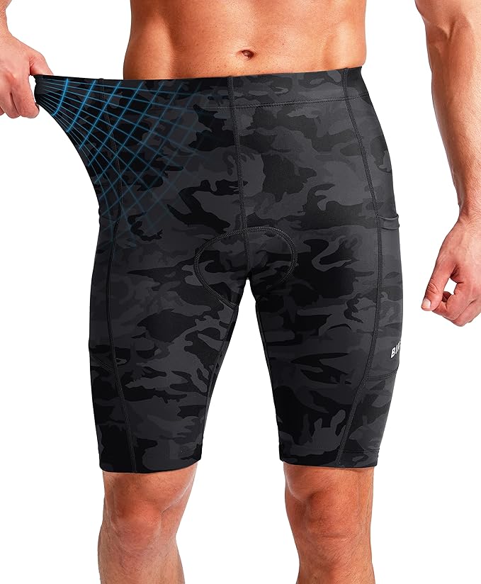 Bikewa Men's Bike Shorts 3D Padded Cycling Road Biking Mountain Riding Biker Bicycle UPF 50+ Cycle Shorts Zipper Pockets