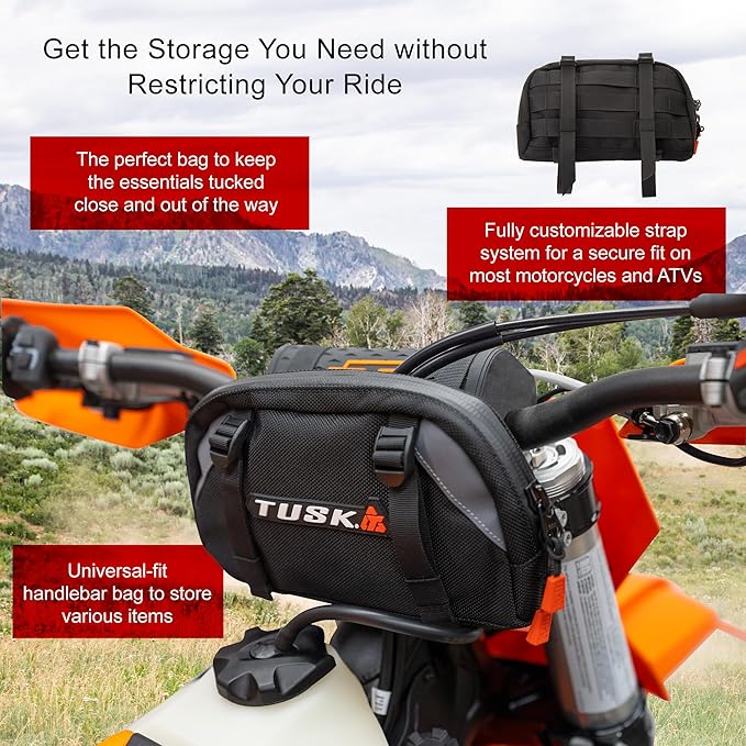 TUSK Handlebar Bag Dirt Bike/Adventure/Snow Bike/ATV/Compatible with SURRON SUR-RON/eBike/MTB/ 2.3L Capacity