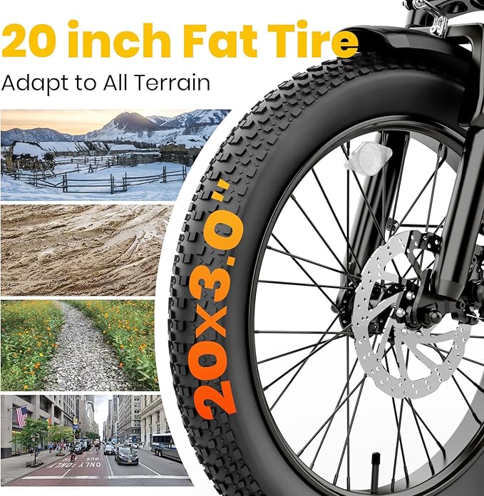 1800W Peak Electric Bikes for Adults 20" Fat Tire E Bike with 90 Miles Max Range 28 MPH Electric Bicycle Step-Thru Ebikes with 48V Removable Battery 7 Speed