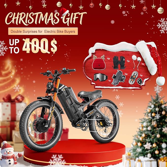 eAhora 5600W Romeo Pro 3 Dual Motor Electric Bike for Adults 50MPH, 60V70A, 26x4 Fat Tire Full Suspension All Terrain Ebike for Men Women, Up to 200 Miles for Snow Off-Road Commuter Mountain E-Bike