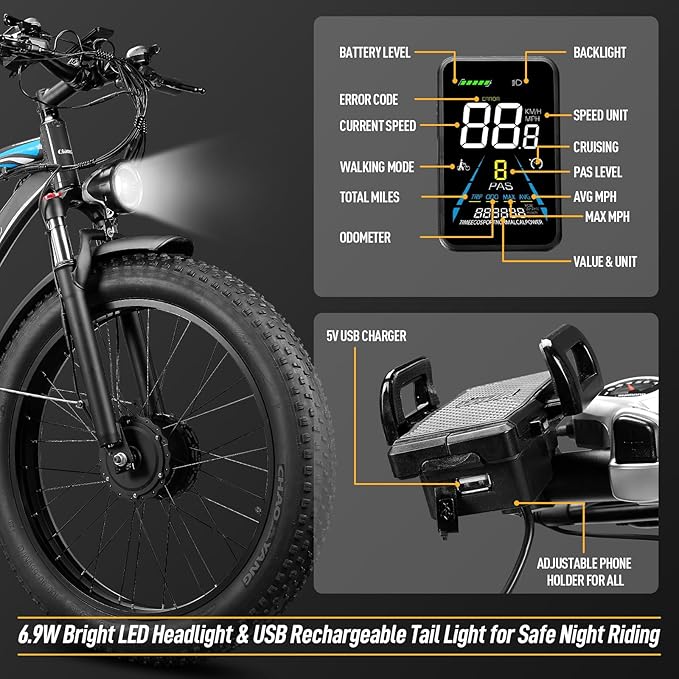 Qianchice Dual Motor Electric Bike for Adults-5000W Peak, 52V 36AH Battery, 40-45MPH 100 Miles Long Range Ebike, Fat Tire 26*4.0Inch, 21-Speed Hydraulic Brake, Electric Bicycles for Mountain Commuter