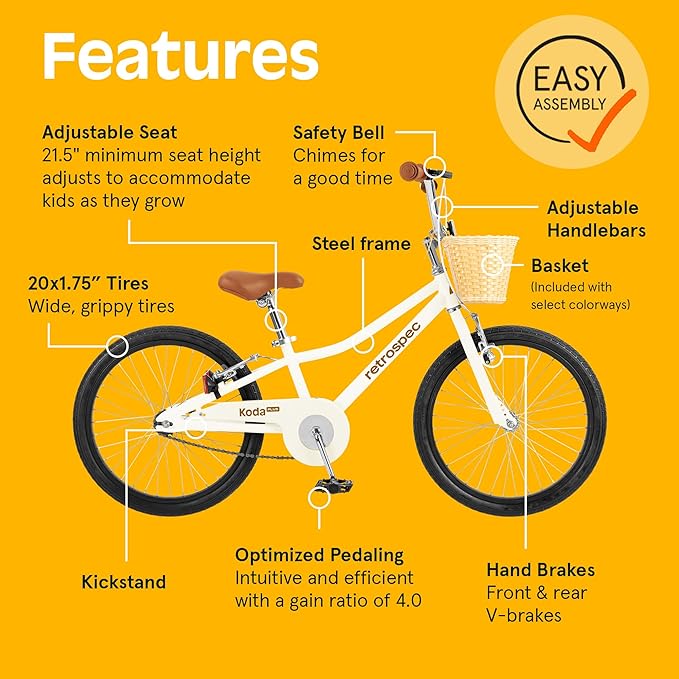 Retrospec Koda Plus Kids Bike for Boys & Girls Ages 6-8 Years - 20" Children's Bicycle, Adjustable Seat & Handlebars