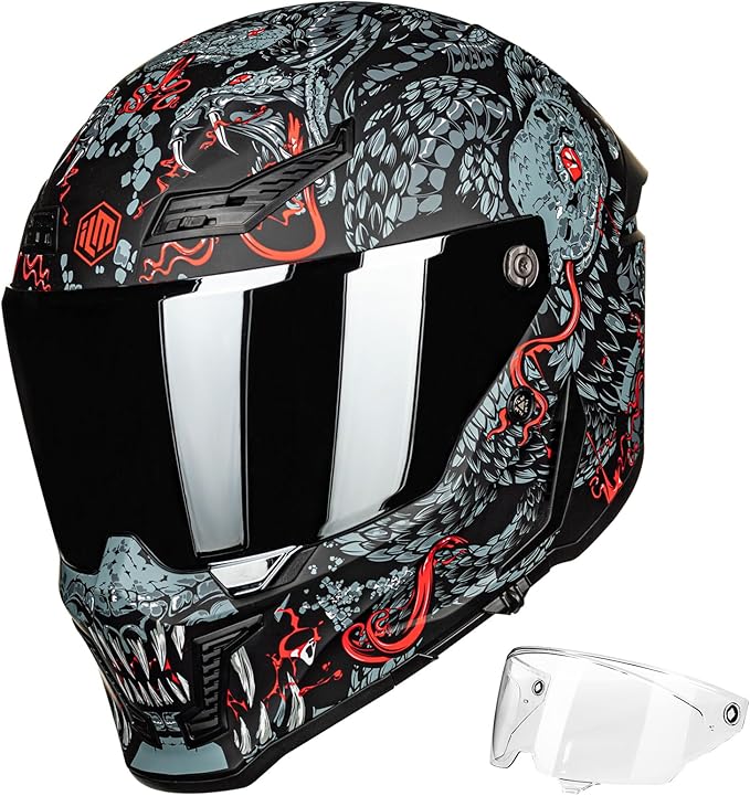 ILM Motorcycle Helmets for Adult Men Women Full Face DOT ECE Powersports Dual Visor Street Racing Helmet with Pinlock Cascos para Motos Model MF509 (Mythology Red, 2XL)