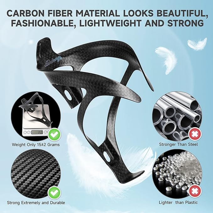Ultra Light Carbon Fiber Bike Water Bottle Cage Holder for Road Bikes Mountain Gravel e Bike , for Diameter 70-74 mm Water Bottle, (Weight 16±2g) Black Matte