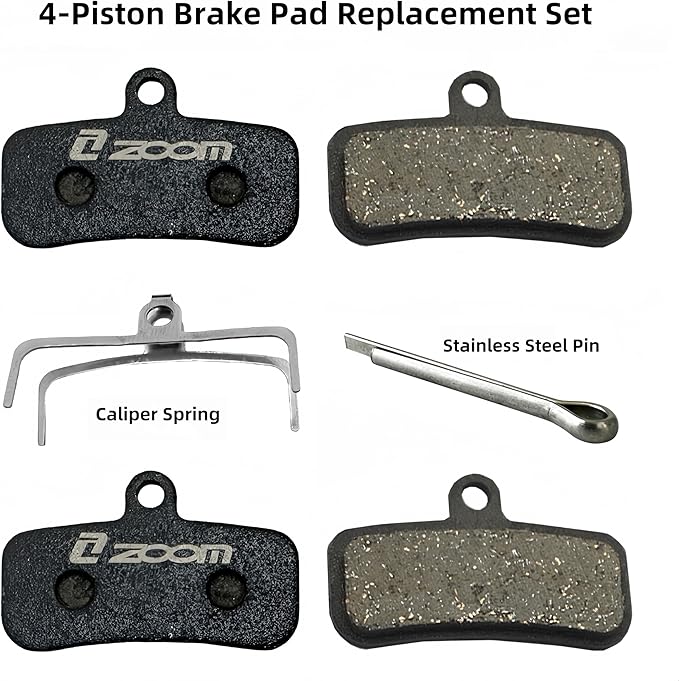 4-Piston Brake Pad Replacement Set Compatible with Zoom HB-876, 2 Pairs High-Performance Semi-Metallic Mountain Bike Bicycle Disc Brake Pads with Caliper Spring and Storage Box