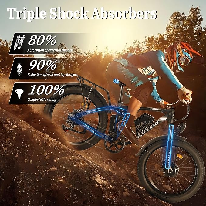 Tuttio Adria26 5000W/6000W Dual-Motor Ebike,40-46MPH Electric- Bike for Adults, 26 * 4" Fat Tire Electric Bicycle, 52V 25AH E-Bike Full Suspension Electric Dirt Bike for Off-Road Mountain Hunting