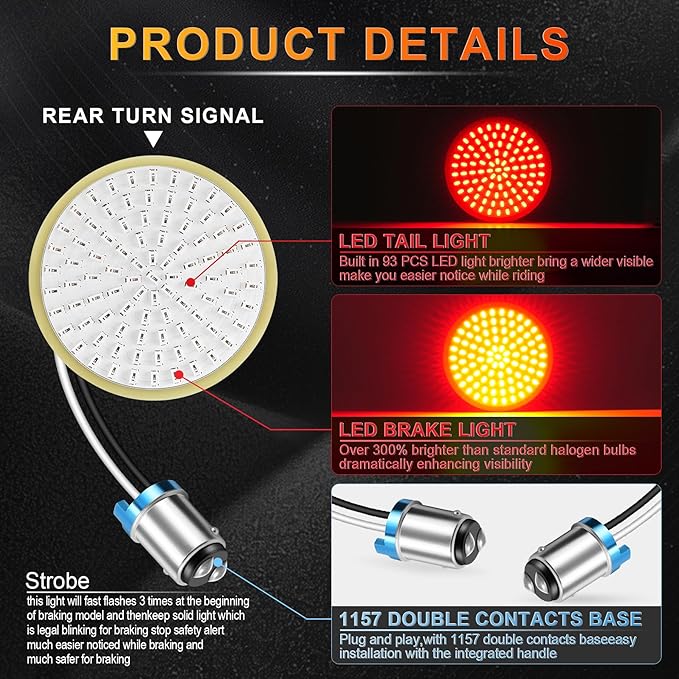 LivTee Extremely Bright Flashing Strobe Blinking Brake Stop Tail LED Lights Panel with 1157 Base Compatible with Harley Dyna Street Glide Road King, Brilliant Red