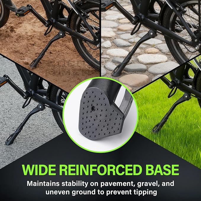 Bike Kickstand Center Mount - Adjustable Kickstand for Mountain, Road & Ebikes - Wide Reinforced Base Fits 26"/29" Wheels - Aluminum Alloy Supports 35kg Load