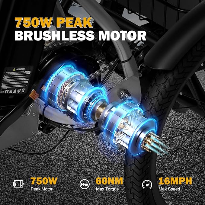 Qlife Triker Electric Bike, Peak 750W Brushless Motor Folding Trike Ebike, 468Wh Removable Battery, Step-Thru 3 Wheel Electric Bicycle, Up to 50 Miles, 20 Tire Tricycle for Adults