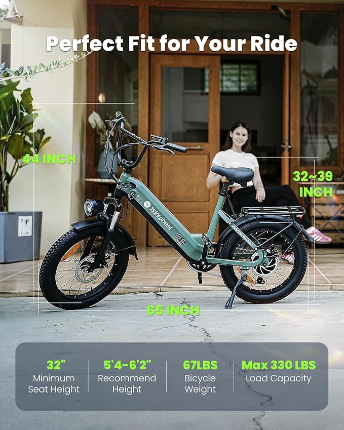 isinwheel U8 Pro Electric Bike for Adults,1500W Peak Motor Ebike,Max 28MPH 75-105Miles Range Electric Bicycle,48V 18AH Battery Commuting 20" Step Thru Fat Tire Ebikes for Adults,7 Speed Gearing