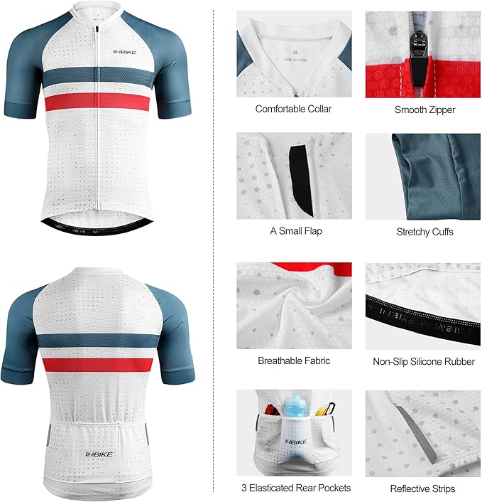 INBIKE Mens Cycling Jersey 3 Rear Pockets Moisture Wicking Short Sleeve Quick Dry Reflective Biking Shirts