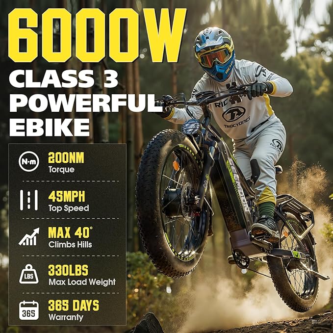Seemoon 6000W Dual Motor Ebike Up to 120 Miles Long Range with 60V 30Ah 1800Wh Removable Battery for Adults,Max Speed 45MPH,24" Fat Tire All Terrain Electric Bike with Throttle Lock for Men Women SM3