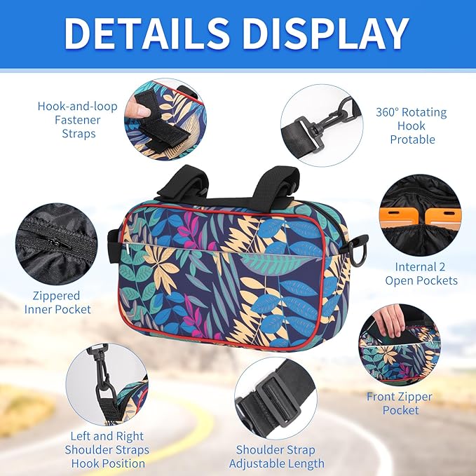 Large Capacity Bike Handlebar Bag, Waterproof Bicycle Bags for Handlebars with Shoulder Strap, Multifunctional Cycling Front Pouch, Bike Crossbar Tool Storage Bag for Urban Outdoor Road MTB