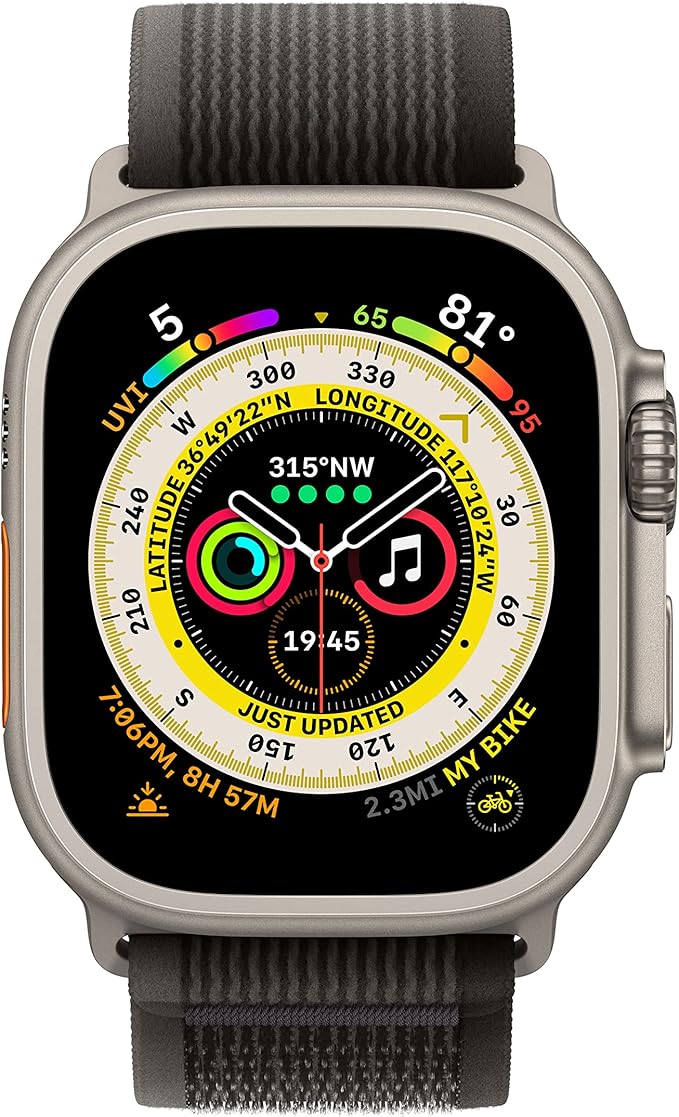 Apple Watch Ultra [GPS + Cellular 49mm] Titanium Case with Black/Gray Trail Loop, M/L (Renewed)