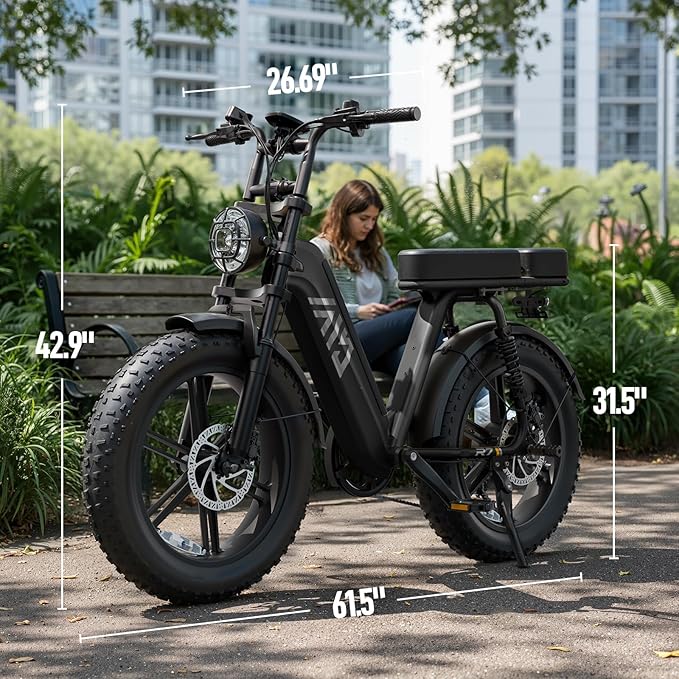 TST Electric Bike for Adults, 1500W Peak Motor Ebike with 48V 15Ah Built-in Battery, 60 Miles Range 28 MPH Electric Bike, 20" Fat Tire E Bike with 7 Speed