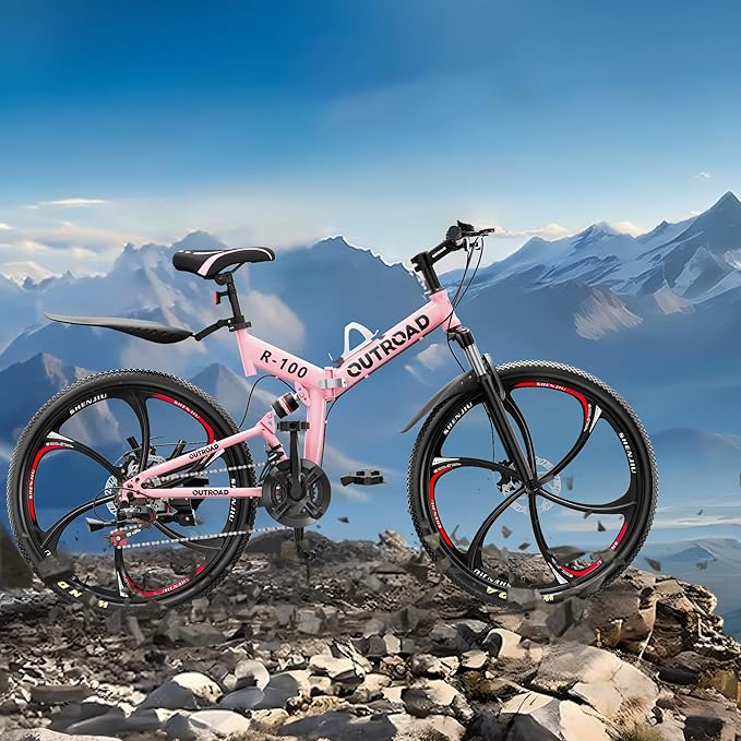 26 Inch Adult Folding Bikes/Mountain Bikes, 21 Speeds Mountain Bicycles with Full Suspension, Dual Disc Brake, High Carbon Steel Frame, Foldable Bike for Men/Women/Teen, Multiple Colors