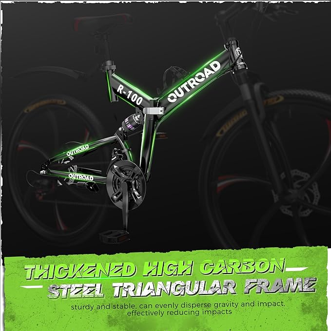26 Inch Adult Folding Bikes, Mountain Bicycles with Full Suspension, Dual Disc Brake, High Carbon Steel Frame, Foldable Bike for Men/Women/Teen, （HM-Black）