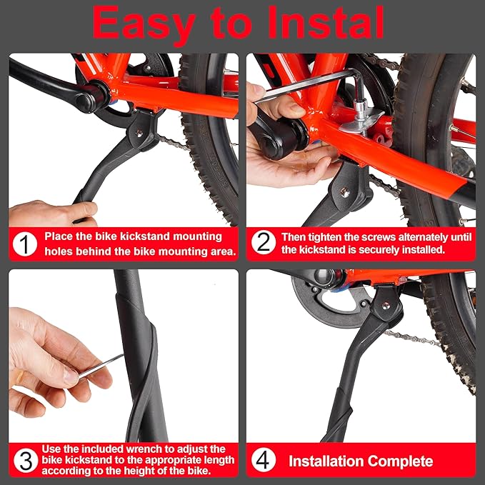 RUTU Bike Kickstand 24"-29",Adjustable Adult Bicycle Kickstand for Ebike,Mountain Bike,Fat Tire Bike,Non-Slip Sole Kick stand