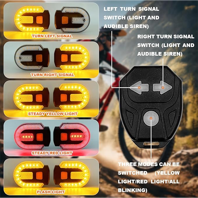 Bike Tail Light with Turn Signal, Bicycle Turn Signals Rear Bike Light Remote Control USB Rechargeable Split 5 Modes Waterproof Bike Taillights Can be Mounted on Front and Rear (4 PCS)