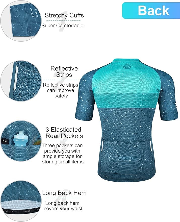 INBIKE Mens Cycling Jersey 3 Rear Pockets Moisture Wicking Short Sleeve Quick Dry Reflective Biking Shirts