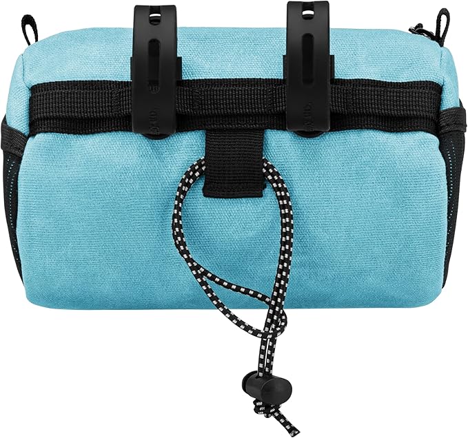 Bike Handlebar Bag – Waxed Canvas Exterior with Quick-Access Waterproof Zipper, Side Mesh Pockets and Spacious Storage – Ideal for Cycling, Commuting and Adventure Rides (Sky Blue)