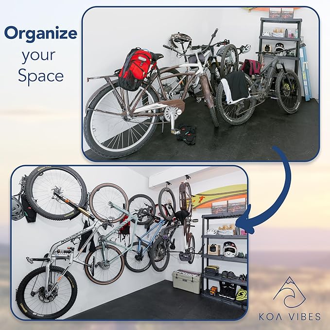 Swivel Bike wall mount with gear hooks, One Pack, Organize Garage with Bike Storage, Vertical or Ceiling Mount, heavy duty construction for bikes up to 60lbs, bike rack garage organizer