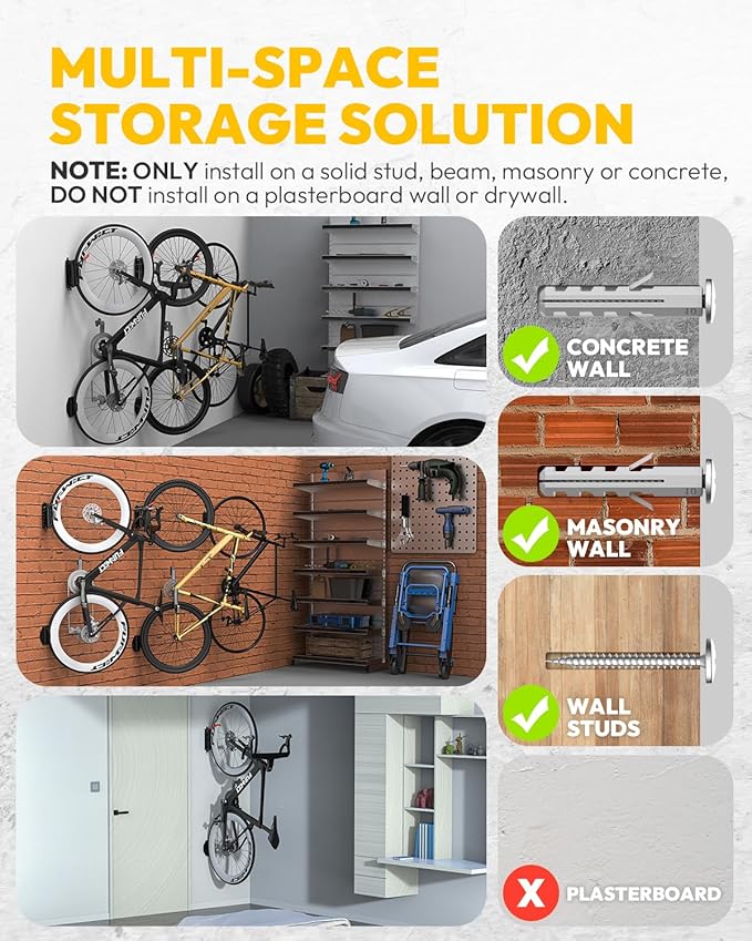 Swivel Bike Wall Mount Bike Rack Garage Organizer, Vertical Bike Hanger for Bicycle Rotating Wall Rack, Easy Installation with Wheel Hook (1 PACK)