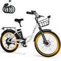 Electric Bike for Adults, Peak 700W Motor 20MPH, 374.4Ah Removable Battery 50Miles Ebike, 24'' Step Thru City Cruiser E Bike,7-Speed,Full Suspension,Front Basket, Full Suspension,UL 2849 Standard
