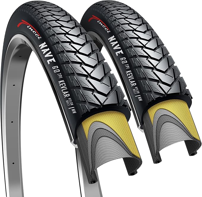 Fincci Pair 700x35c Tire 37-622 Foldable 60 TPI City Commuter Tires with Nylon Protection for Cycle Road Mountain MTB Hybrid Touring Electric Bike Bicycle - Pack of 2X 700 x 35c Tires Nave