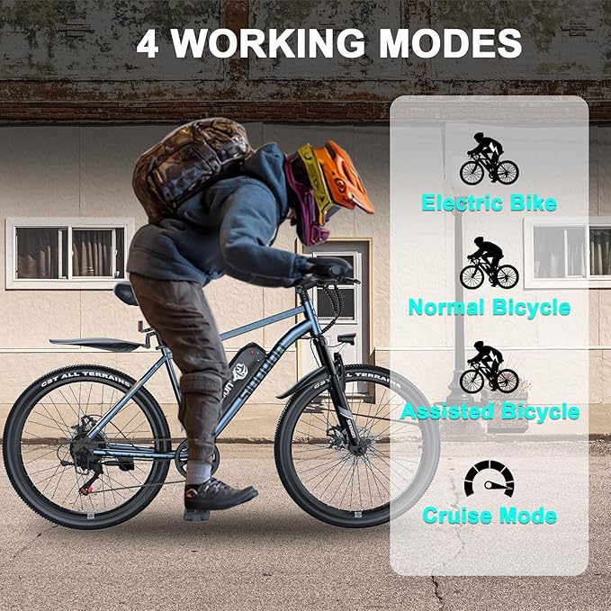 26" Electric Bike for Adults, E-Bike Commuter–500W Brushless Motor,375WH, 7-Speed, Front Suspension Fork, 20MPH Top Speed, 37+ Miles Long Range–Certified to UL 2849