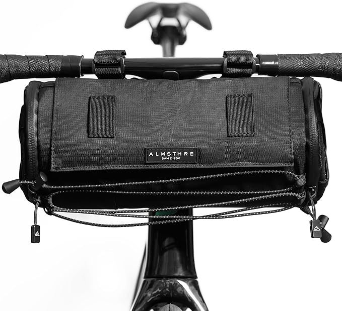 ALMSTHRE Signature XL Bar Bag – Midnight Black | Hard-Shell Bike Handlebar Bag with Waterproof Zippers & Adjustable Straps | Lightweight Bicycle Handlebar Bag, Compatible with Road, Gravel & MTB Bikes