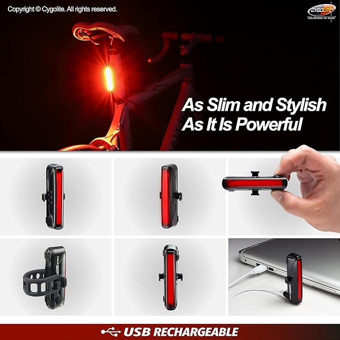 Cygolite Hotrod 120, 90, 50 Lumen Bicycle Tail Light Models- Night & Daytime Modes– Wide Glowing LEDs- Compact Sleek– IP64 Water Resistant– Sturdy Flexible Mount- USB Recharging–Great for Busy Roads