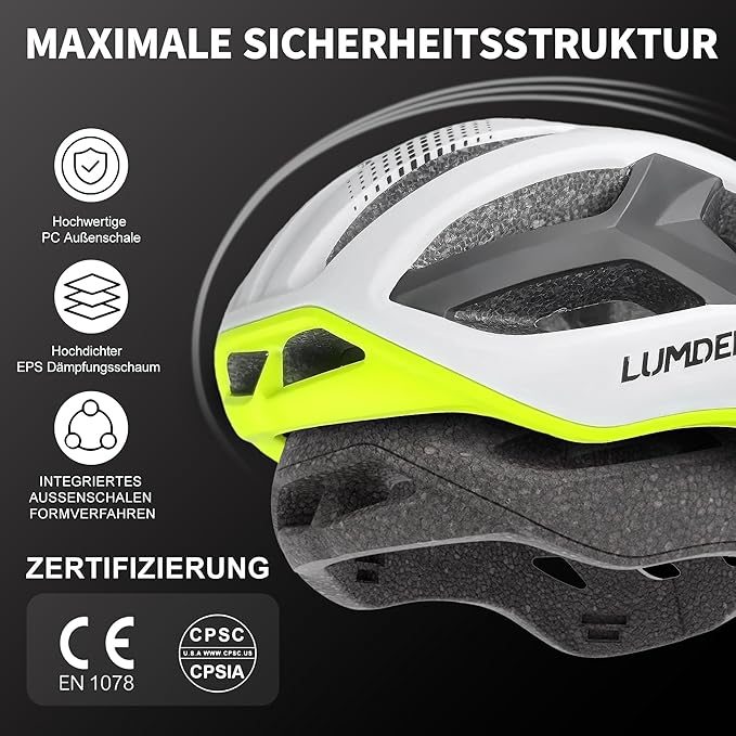 LUMDEER Adult Bike Helmet for Men and Women-Magnetic Taillight, Magnetic Clasps, Lightweight Shockproof, CPSC Safety Certified for Aerodynamic Road Cycling, Mountain Biking & Cyclocross Helmet
