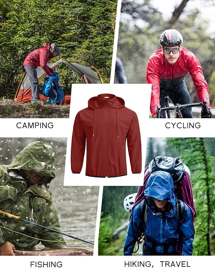COOFANDY Men's Light Rain Jacket with Hood Packable Waterproof Raincoat Golf Rain Gear Travel Hiking Windbreaker