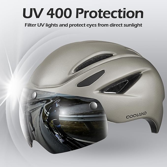 Odoland Bike Helmet with Magnetic Sun Visor for Adults, Glasses-Friendly Design Adjustable Dial Cycling Helmet for Men & Women, Urban Riding Bicycle Helmet for Mountain, Road, E-Bike, Commuting