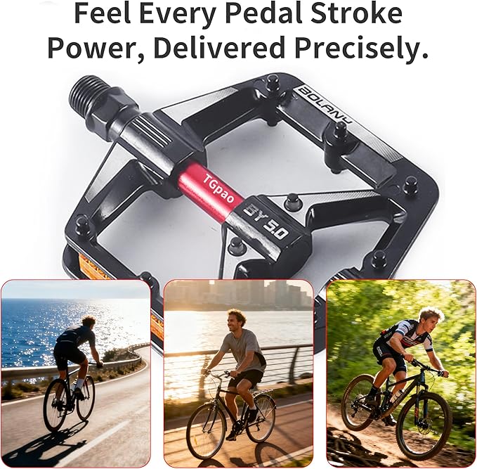 Bike Pedals - Aluminum Alloy Anti-Slip Bicycle Pedals, 2 Bearings & DU Bushings, Sealed Bearings, Reflective Strips, Universal for Mountain/Road/Folding Bikes