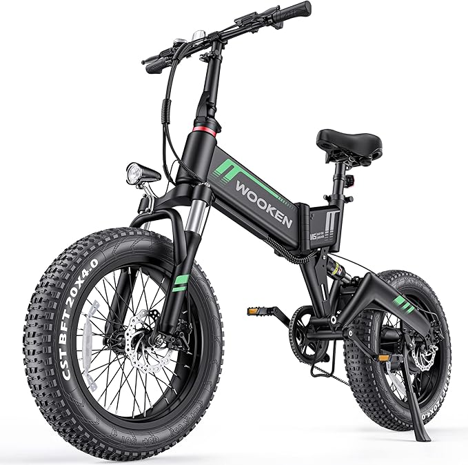 Wooken Electric Bike, 20''X4.0 Fat Tire Electric Bike for Adults,500W(Peak 750W) Foldable Electric Bike with 48V 10Ah Battery,Professional 7 Speed,Shock Absorber, 20MPH Ebike for Mountain Beach Snow