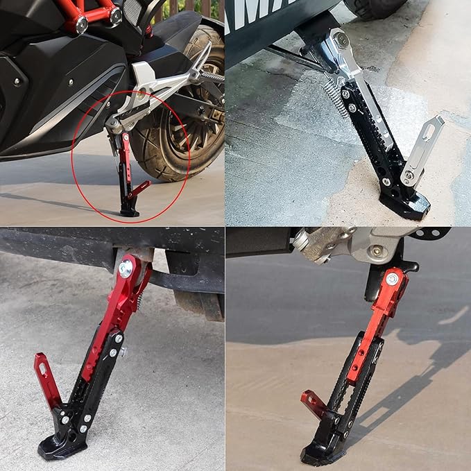 Motorcycle Adjustable Kickstand for Yamaha R3 YZF R3, Aluminum Side Stand Folding Retractable Support Leg, Motorbike Support Parking Tripod Support Stand,B Black