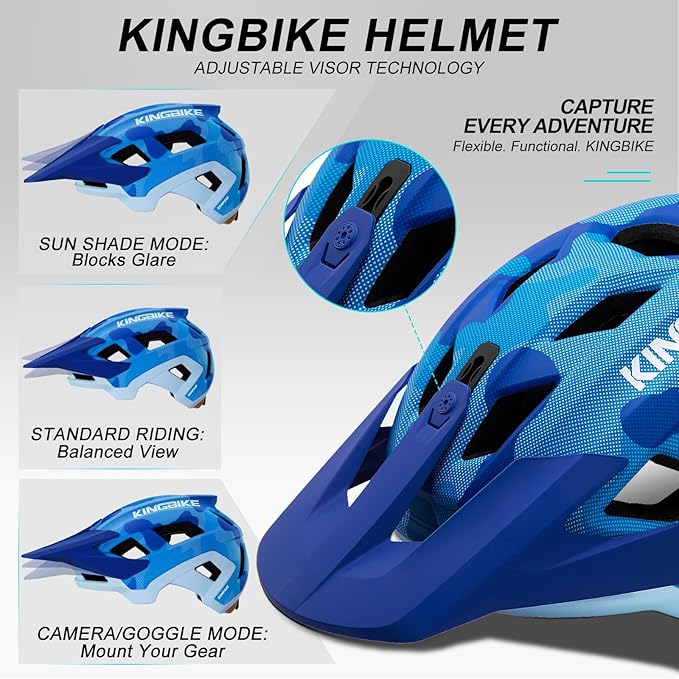 KINGBIKE NTA-8776 Mountain Bike Helmet Professional Ebike Helmets with 3-Level Adjustable Visor & Camera Mount E-MTB Helmet for Adults Men Women Youth E-Bike Safety Certified