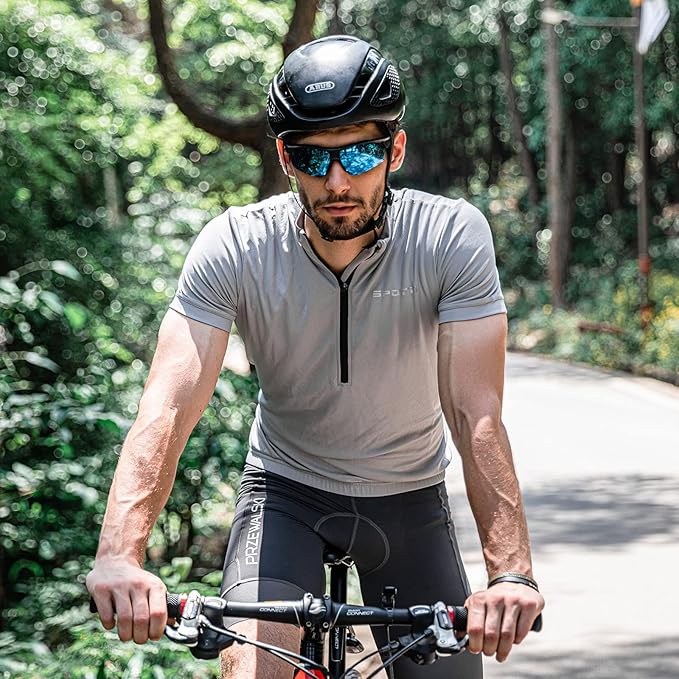 Spotti Men's Cycling Bike Jersey Short Sleeve with 3 Rear Pockets- Moisture Wicking, Breathable, Quick Dry Biking Shirt