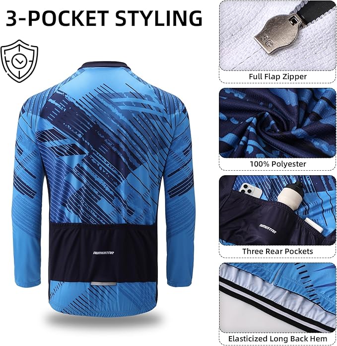 Men's Cycling Bike Jersey Long Sleeve - Moisture Wicking, Breathable, Quick Dry Biking Shirt Full Zipper